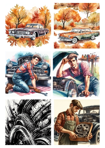 Vintage Cars & Mechanics Cardmaking Kit | Set of 8 Designs | A4 Printable Sheet