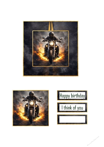 Flaming Motorcycle Quick Card | Bold Masculine Topper | Printable Sheet