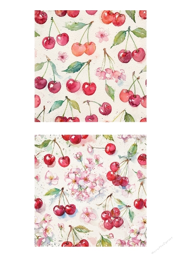 Cherry Blossom & Cherries Backgrounds Kit | Set of 2 Watercolor Designs