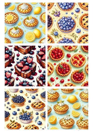 Fruit Pies & Tarts Backgrounds Kit | Set of 6 Sweet Designs | Printable Sheet