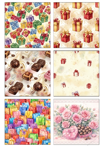 Gifts, Chocolates & Shopping Backgrounds Kit | Set of 6 Festive Designs | Printable Sheet