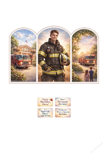 Firefighter Birthday Card Design – Easy 3D Layered Hero Card Template