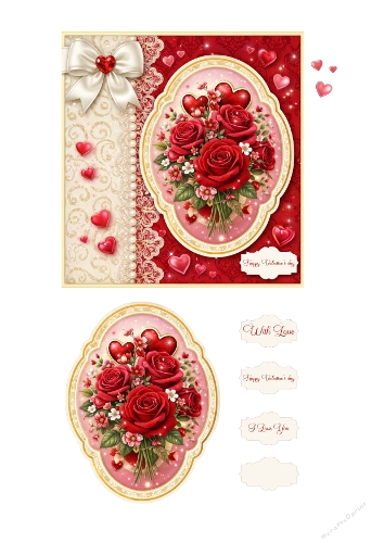 Valentine Rose Clipart Set – Romantic Red Roses, Hearts & Elegant Vintage Love Card Design