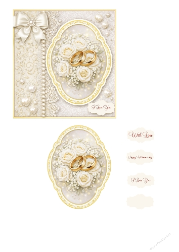 Elegant Wedding Rose Clipart Set – White Roses, Gold Rings, Lace & Romantic Wedding Card Design