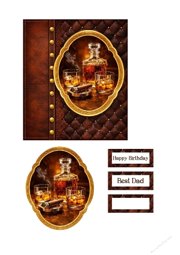 Luxury Whiskey & Cigar Clipart Set – Elegant Masculine Birthday Card Design for Dad
