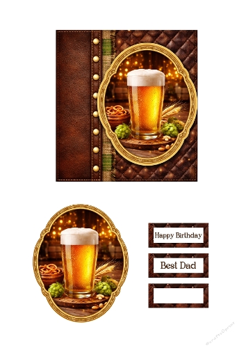 Luxury Beer Clipart Set – Elegant Masculine Birthday Card Design for Dad & Beer Lovers
