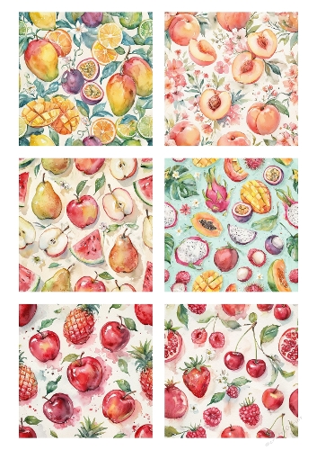 Watercolor Fruit Pattern Set – Seamless Tropical & Orchard Fruits Illustration