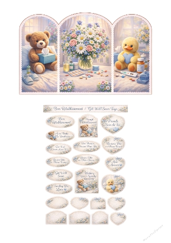 Get Well Soon Clipart Set – Bon Rétablissement Cute Teddy Bear Floral Tags