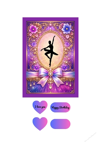 Ballerina Birthday Card Printable – Elegant Ballet Dancer with Purple & Gold Frame