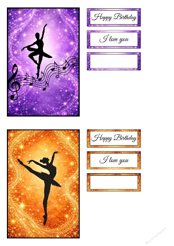 Ballerina Greeting Card Kit – 2 Elegant Dance Cards with Purple and Gold Glitter Backgrounds