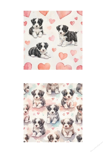 Cute Puppy Seamless Pattern – Adorable Baby Dog Watercolor with Hearts