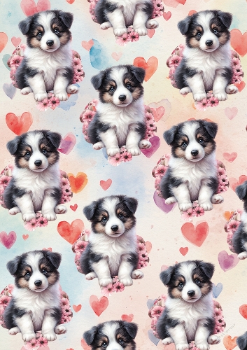 Cute Puppy Seamless Pattern with Hearts – Adorable Baby Dog Watercolor Background