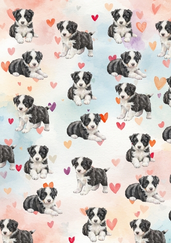 Cute Puppy Pattern Paper – Adorable Dog Background with Hearts for Card Making and Crafts