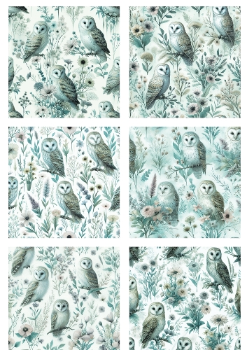 Watercolor Owl Seamless Patterns Set – Floral Woodland Birds Backgrounds