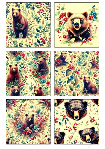 Watercolor Bear Seamless Patterns Set – Floral Woodland Animal Backgrounds