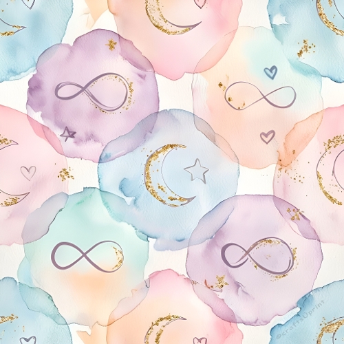 Pastel Celestial Watercolor Pattern – Moons, Infinity & Hearts