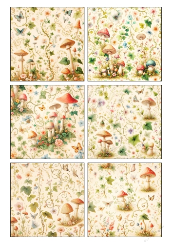 Enchanted Fairy Garden Watercolor Seamless Patterns – Whimsical Mushrooms, Flowers & Butterflies