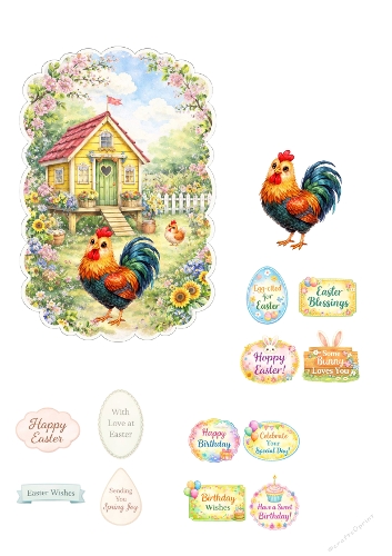 Spring Farm Rooster 3D Decoupage A4 – Easter & Birthday Card Kit ...