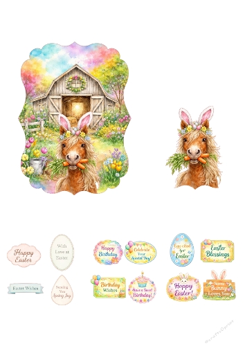Funny Easter Donkey with Bunny Ears 3D Decoupage A4 – Farm Easter Card Making Kit