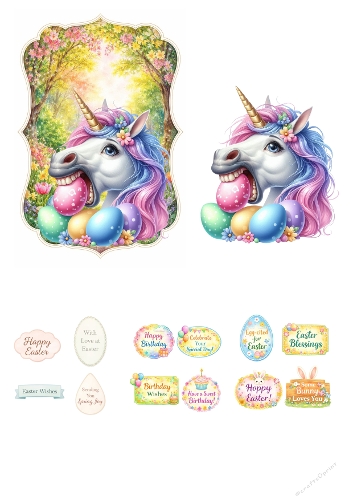 Funny Easter Unicorn with Eggs 3D Decoupage A4 – Humorous Magical Easter Card Kit