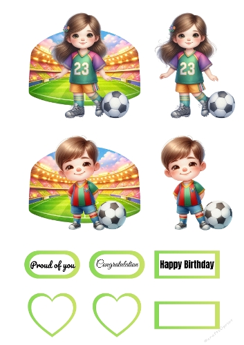 Cute Football Kids 3D Decoupage A4 – Boy & Girl Soccer Birthday Card Kit