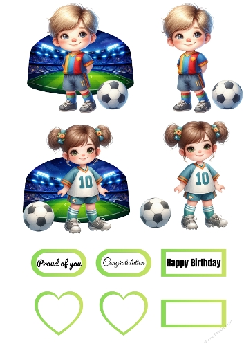 Cute Football Kids 3D Decoupage A4 – Boy & Girl Soccer Birthday Card