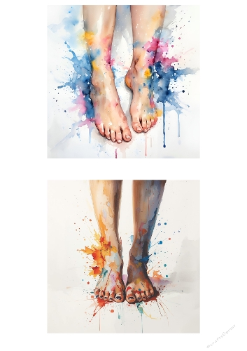 Watercolor Feet Art Kit | A4 Printable Sheet | Set of 2 Color Splash Designs