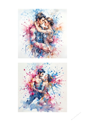 Ethereal Contemporary Dance Couple – Watercolor Splatter Romantic Art