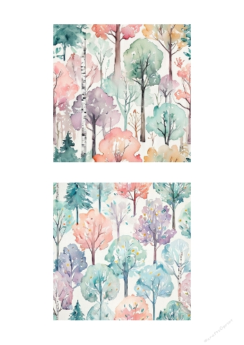 Pastel Enchanted Forest – 4 Watercolor Seamless Patterns & Backgrounds