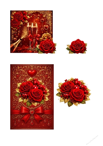 Romantic Roses & Champagne 3D Decoupage Kit – 2 Easy-to-Make Luxury Cards