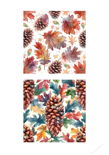 Autumn Leaves & Pinecones Watercolor Kit | Set of 2 Printable Backgrounds