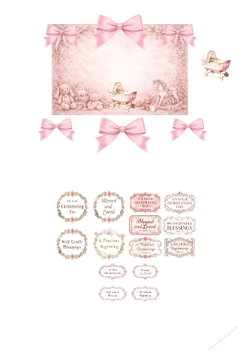 Regency Baby Girl 3D Card Kit | Elegant Printable for Birth, Christening & Baby Celebrations
