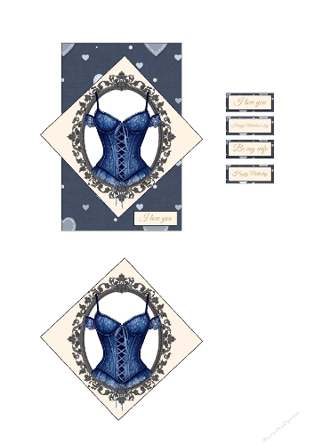 3D Card Kit | Elegant Blue Corset Printable for Romantic Occasions