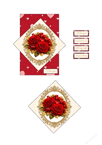 3D Card Kit | Elegant Red Rose & Gold Frame Printable for Romantic Occasions