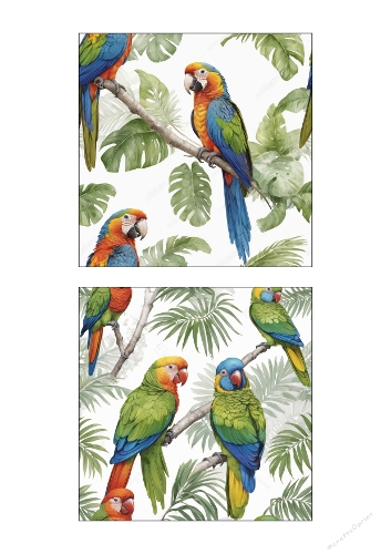 Watercolor Tropical Parrots Set | Kit of 2 Colorful Printable Art Panels