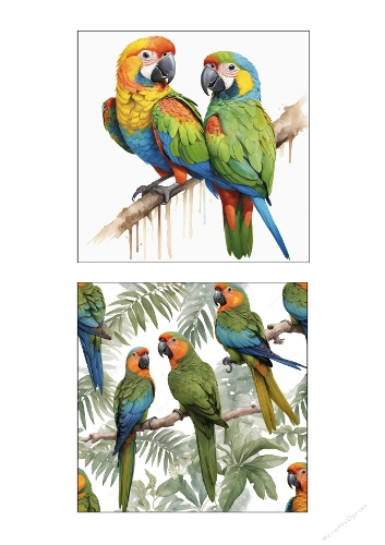 Watercolor Tropical Parrots Set | Kit of 2 Colorful Printable Art Panels