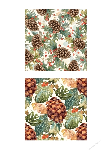 Background Kit | Set of 2 Watercolor Pinecone & Foliage Printable Panels