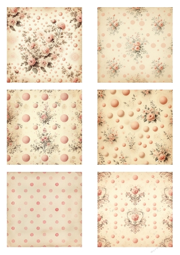 Romantic Floral Pastel Digital Paper Kit – Vintage Polka Dot Backgrounds for Card Making and Crafts
