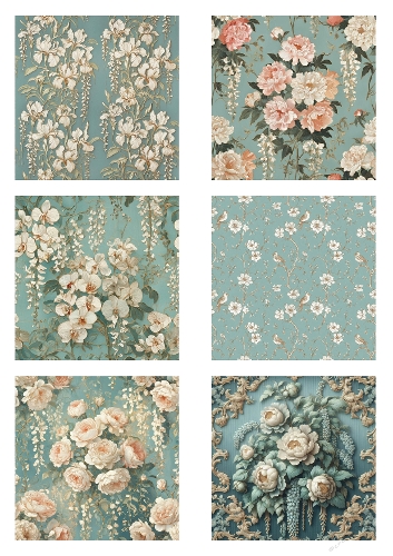 Elegant Vintage Floral Digital Paper Kit – Romantic Flowers and Birds Backgrounds for Card Making and Crafts