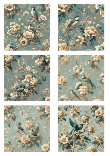 Elegant Vintage Floral Bird Digital Paper Kit – Romantic Flowers and Birds for Card Making and Crafts