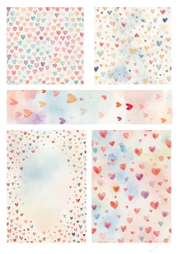 Watercolor Heart Digital Paper Kit – Soft Pastel Love Backgrounds for Card Making, Scrapbooking and Crafts
