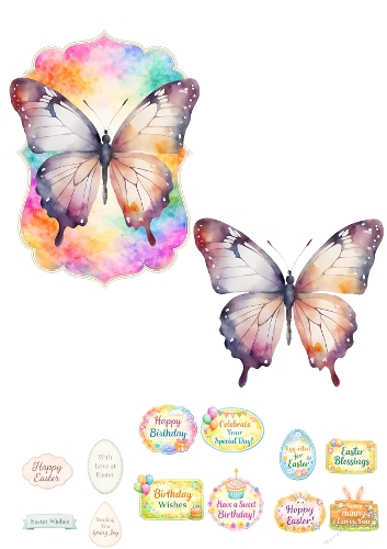 3D Quick Card | Watercolor Butterfly Printable with Birthday & Easter Labels