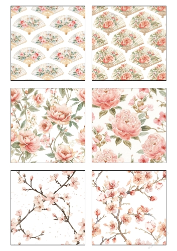 Background Kit | Set of 6 Japanese‑Style Floral & Fan Printable Panels