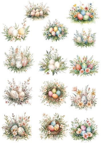 Easter Clipart Set | 15 Watercolor Egg & Floral Arrangements Printable