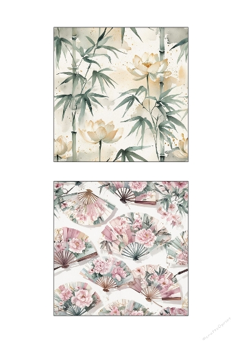 Background Kit | Set of 2 Bamboo & Floral Fan Printable Panels