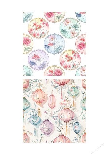 Background Kit | Set of 2 Pastel Parasol & Lantern Printable Panels