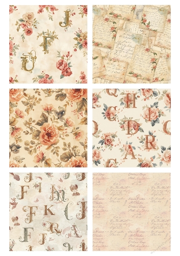 Background Kit | Set of 6 Vintage Floral & Letter Printable Papers