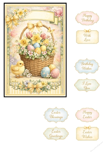 Easter and Birthday Greeting Card Kit – Spring Floral Basket, Chick and Sentiment Toppers for Card Making