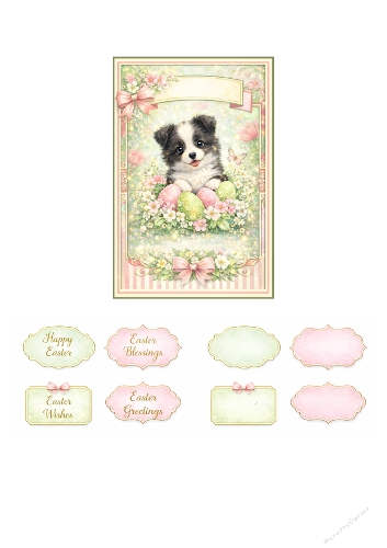Cute Easter Puppy Greeting Card Kit – Spring Flowers, Easter Eggs and Sentiment Toppers for Card Making