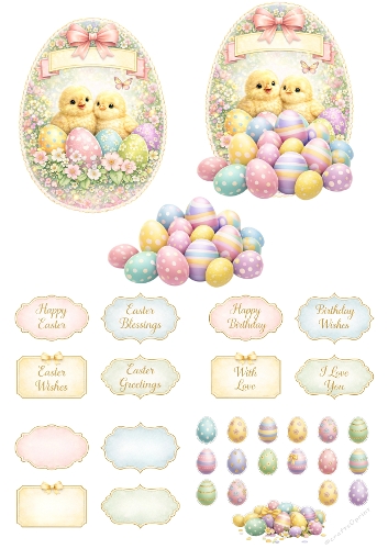 Cute Easter Chicks Greeting Card Kit – Pastel Eggs, Spring Flowers and Sentiment Toppers for Card Making